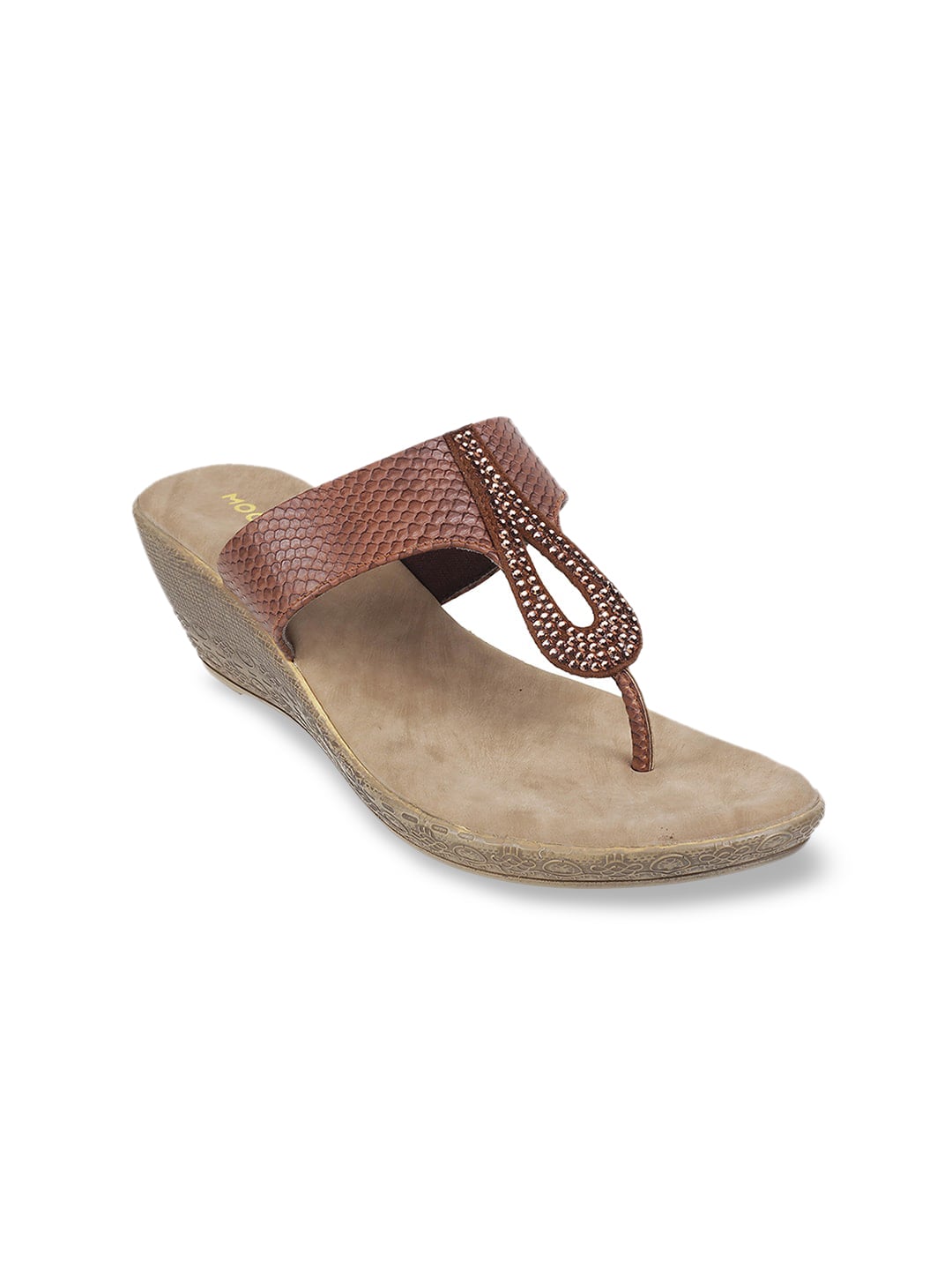 Mochi Women Brown Textured Wedges Price in India