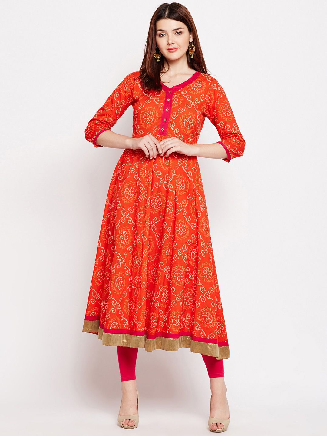 Azira Women Orange & Red Printed Anarkali Kurta Price in India