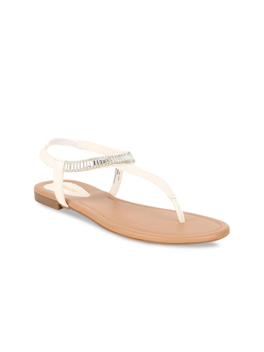 Bata Women White Embellished T-Strap Flats