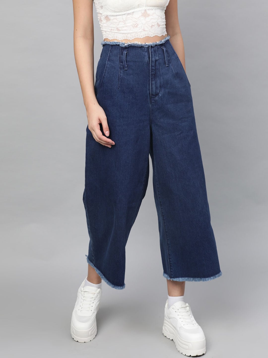 STREET 9 Women Blue Flared Denim Parallel Trousers Price in India