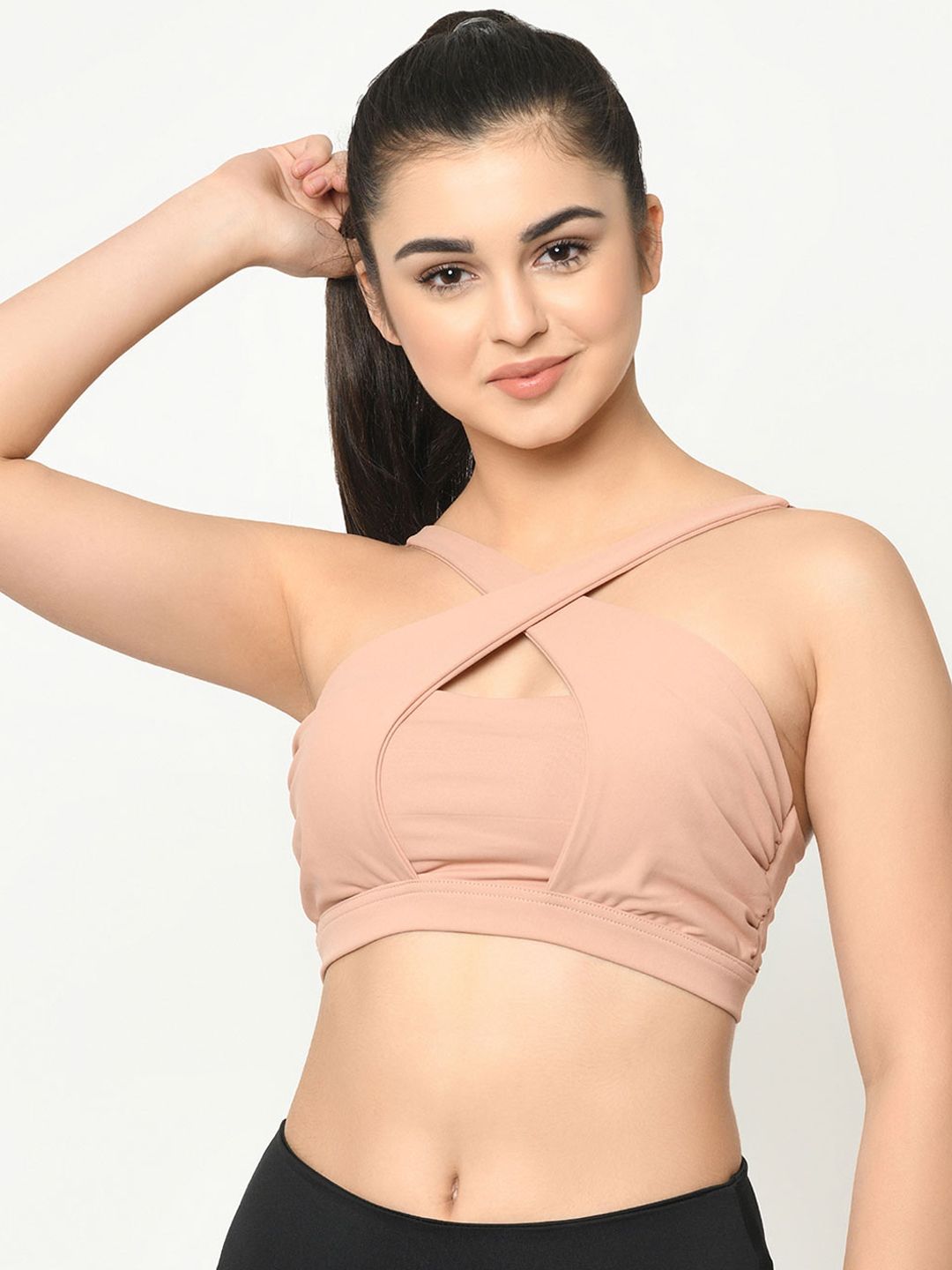 Da Intimo Beige Solid Non-Wired Lightly Padded Sports Bra DIX-195 BEIGE-C20 Price in India