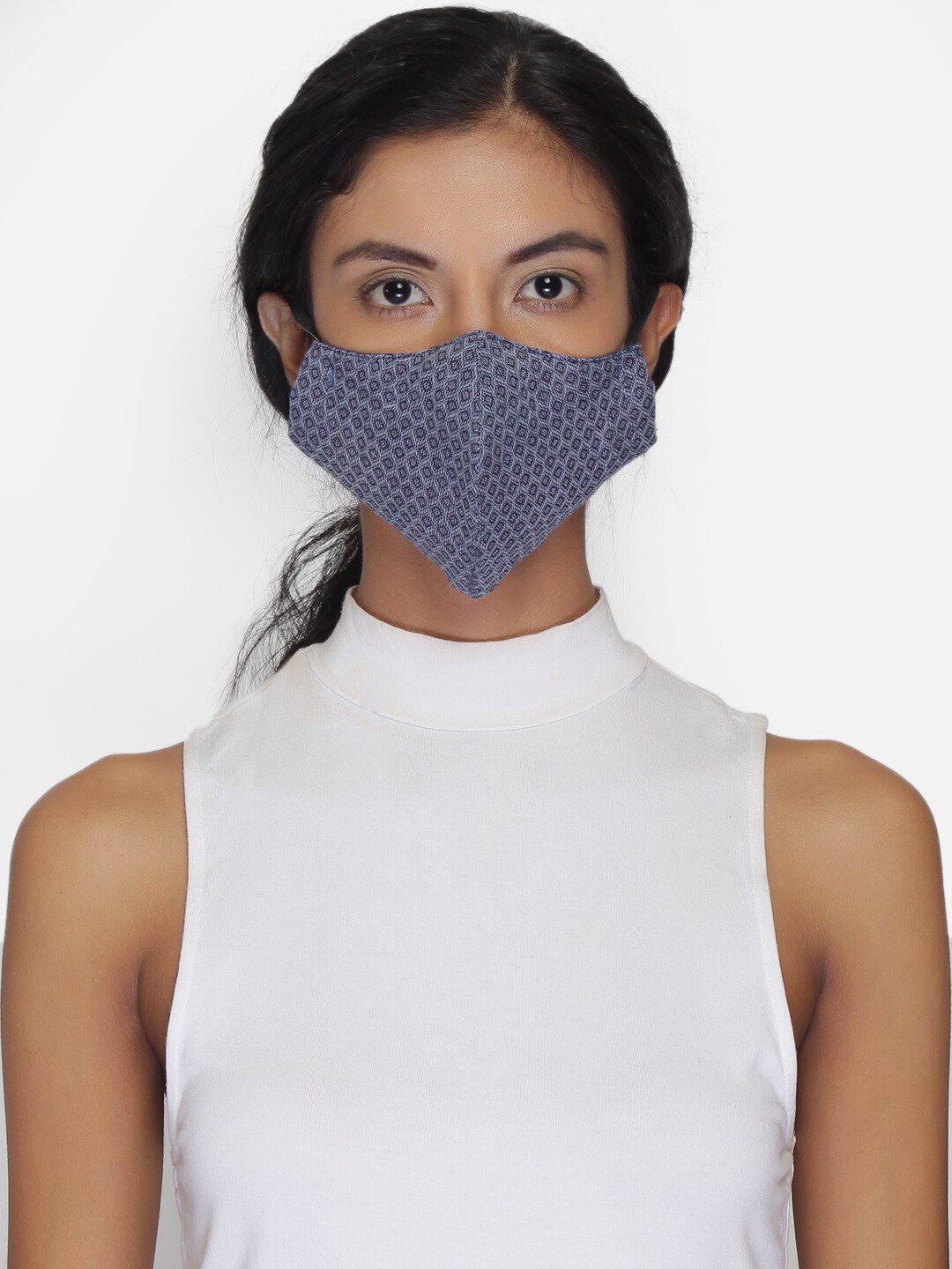 Anekaant 3-Ply Reusable Navy & Grey Woven Viscose Fabric Fashion Mask Price in India