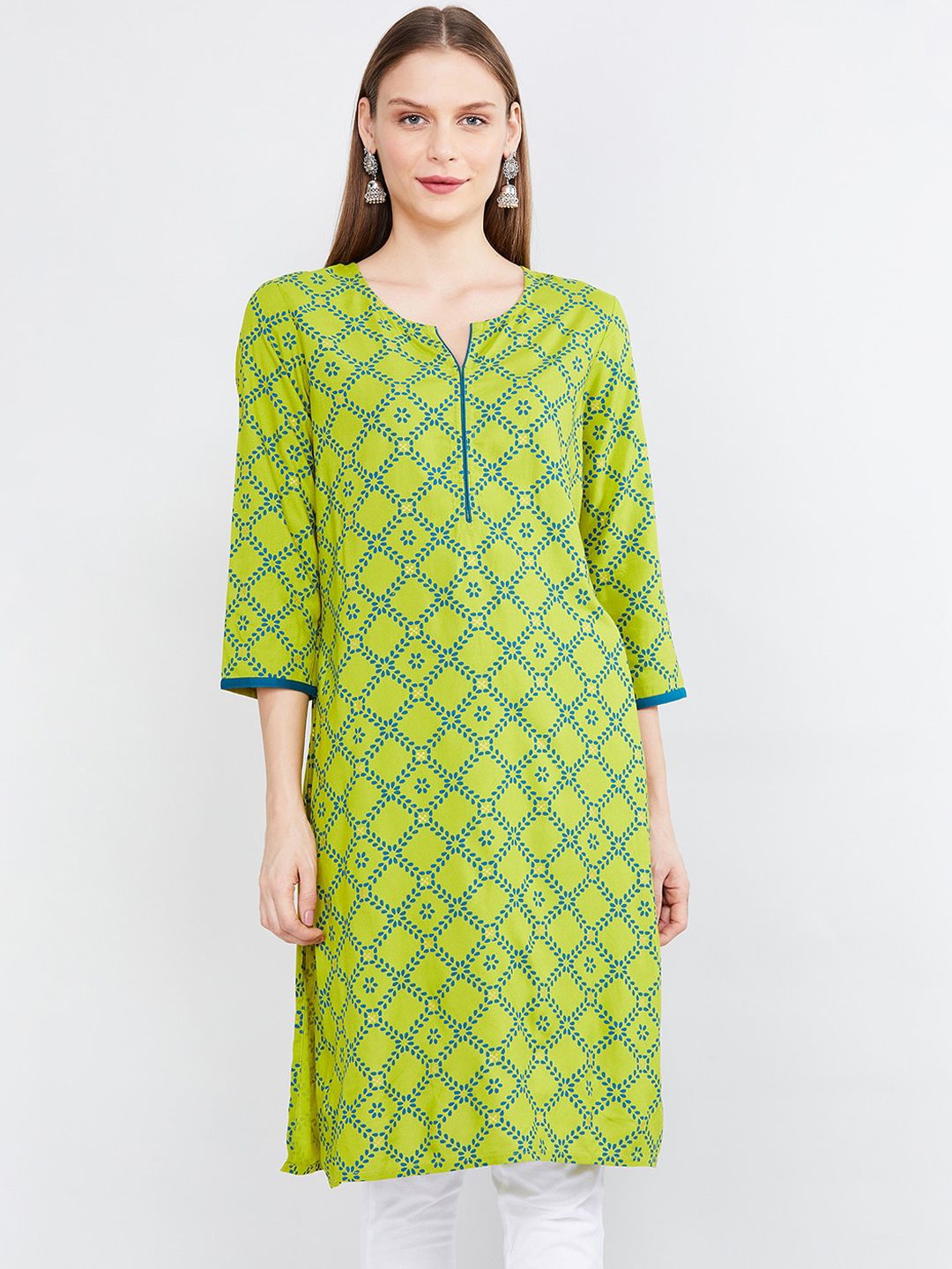 max Women Green Printed Straight Kurta