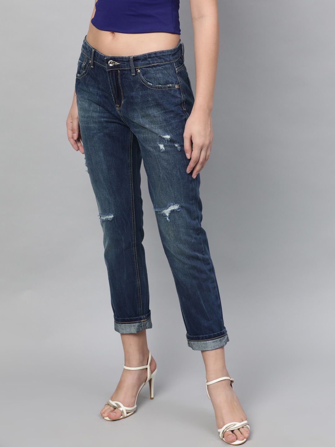 STREET 9 Women Blue Straight Fit Mid-Rise Clean Look Stretchable Jeans Price in India