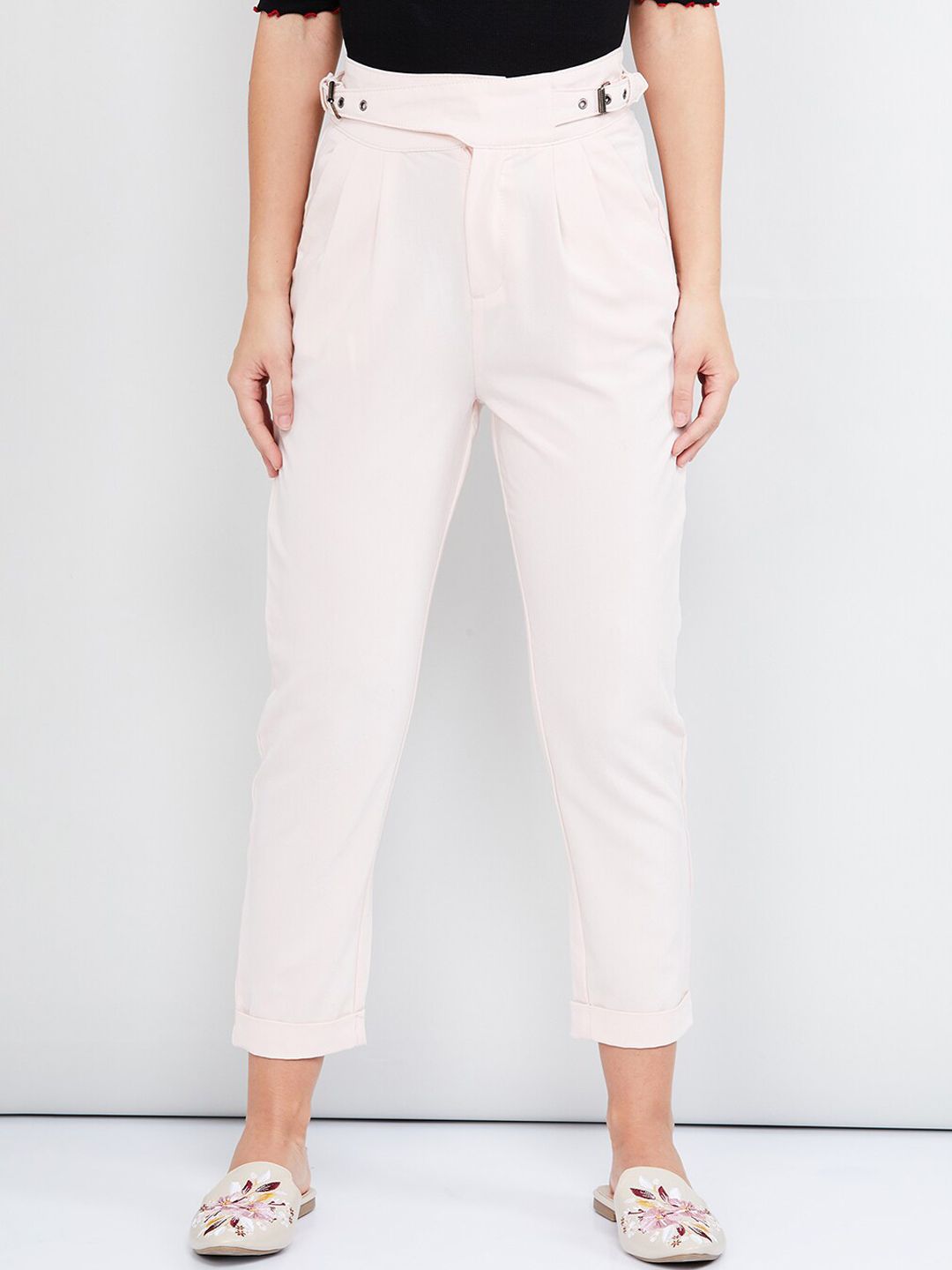 max Women Pink Slim Fit Solid Regular Trousers