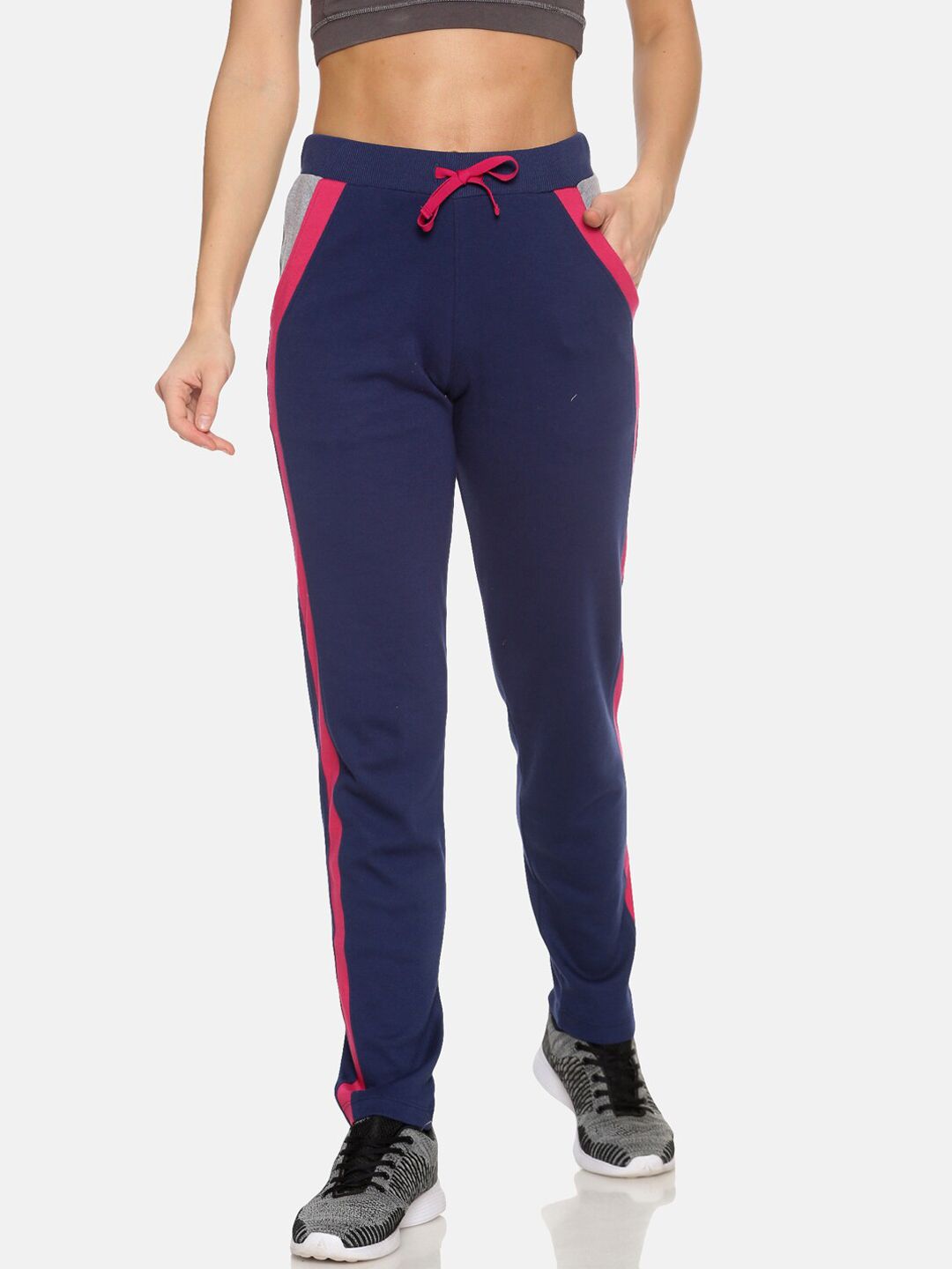 FEMEA Women Navy Blue Solid Track Pants Price in India