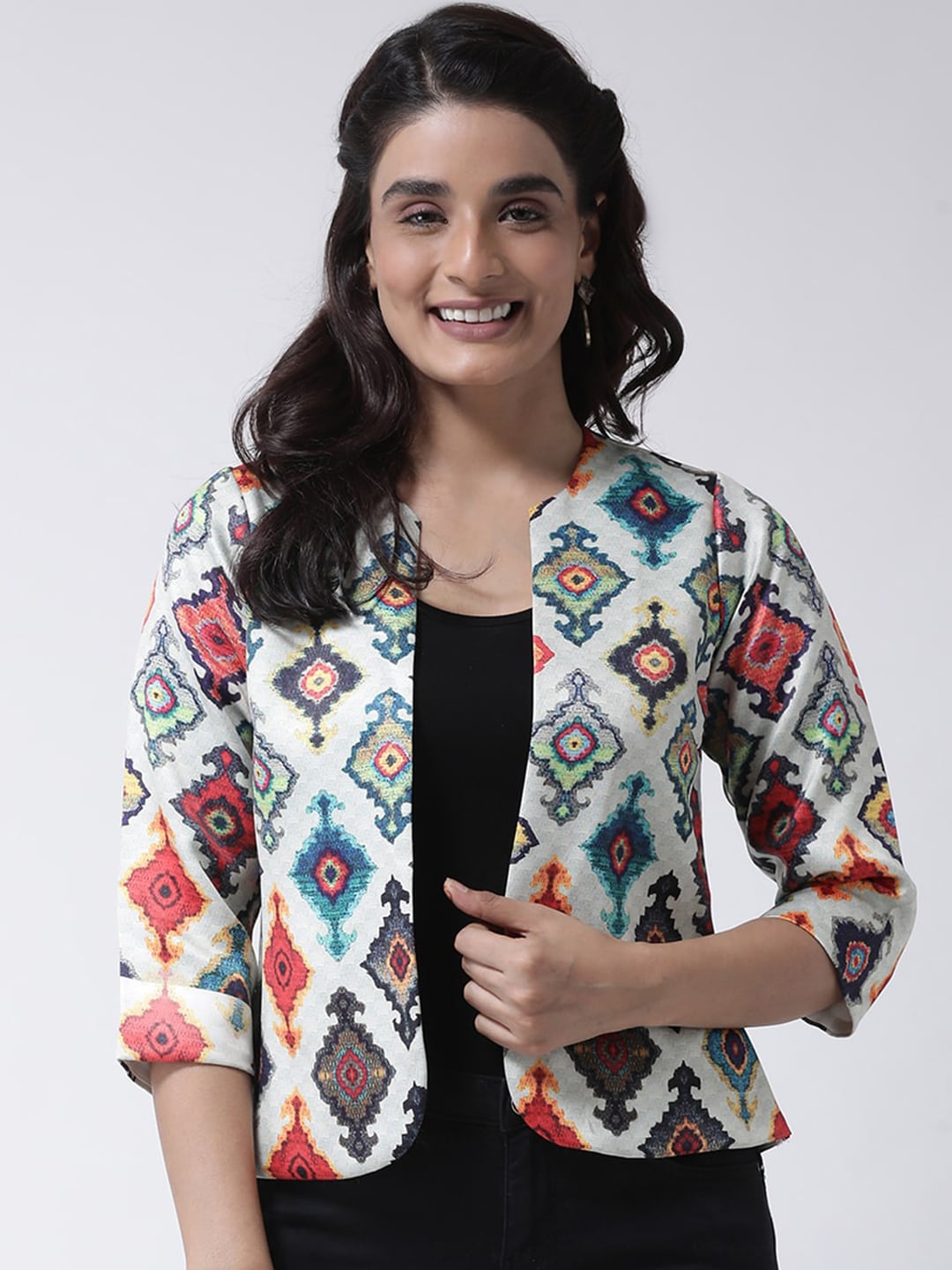 Hangup Women Cream-Coloured Printed Tailored Jacket Price in India