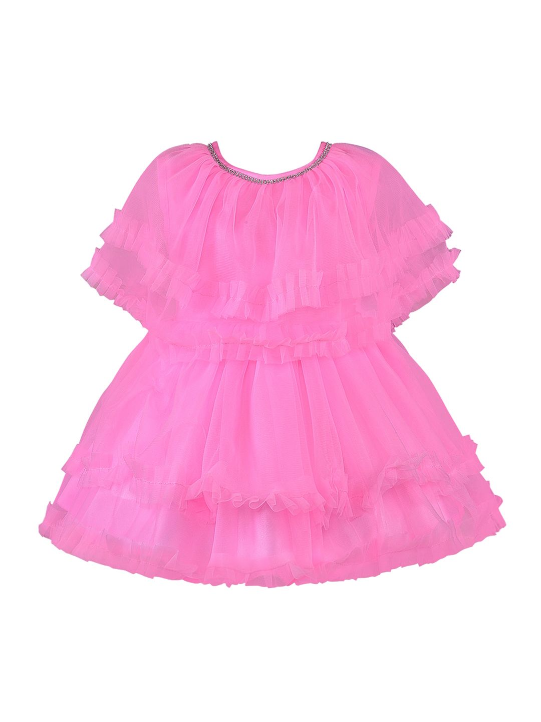 Wish Karo Girls Pink Solid Fit and Flare Dress