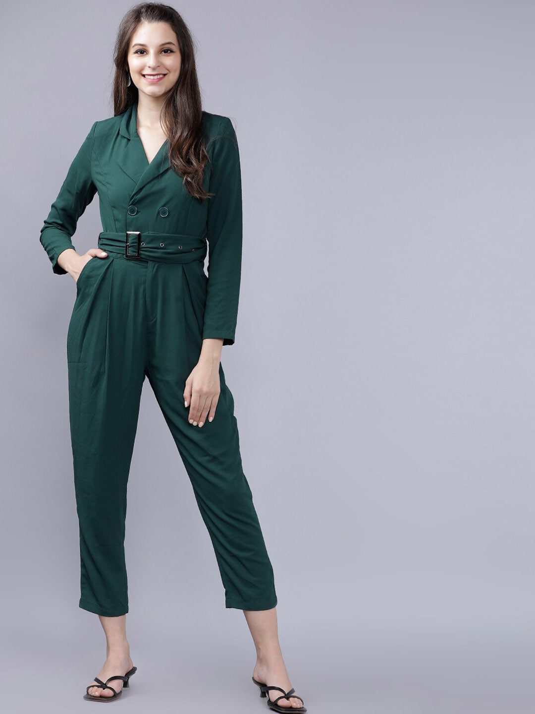 Tokyo Talkies Women Green Solid Capri Jumpsuit Price in India