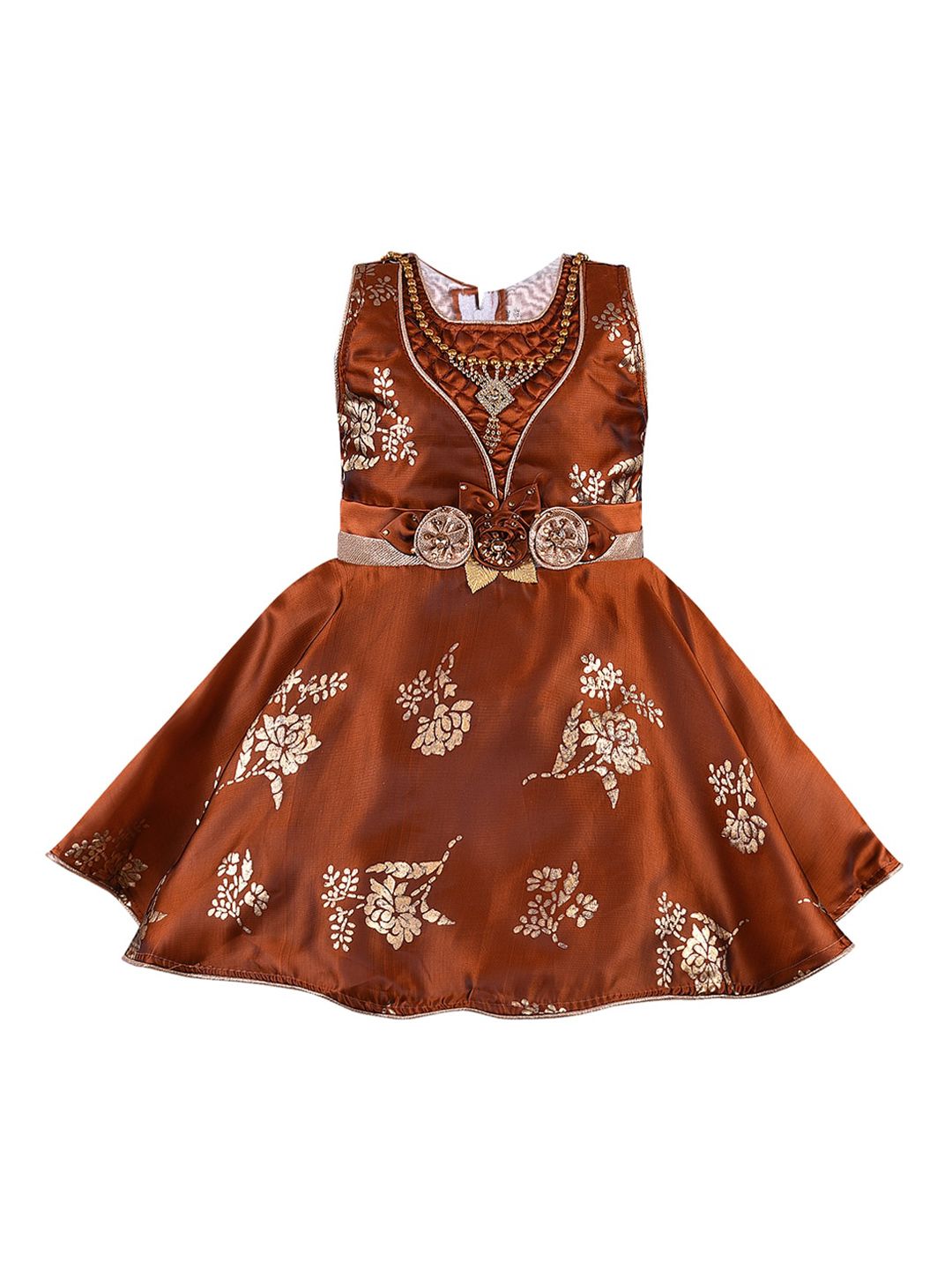 Wish Karo Girls Brown Printed Fit and Flare Dress