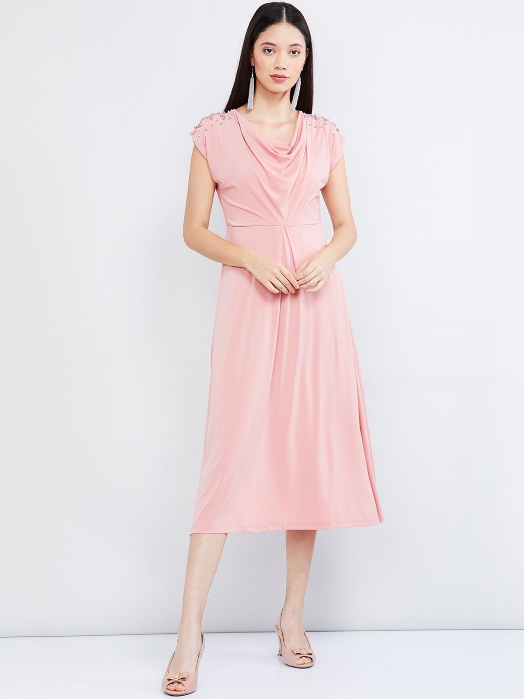 max Women Pink Solid Fit and Flare Dress