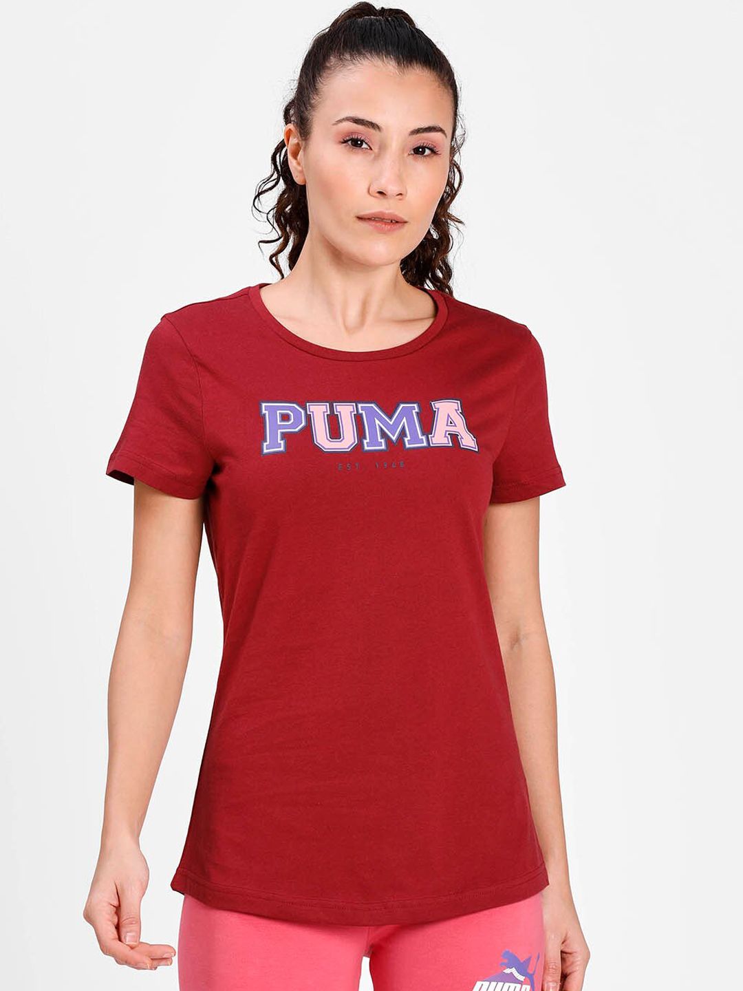 Puma Women Red Printed Round Neck Collegiate Graphic Tee Price in India