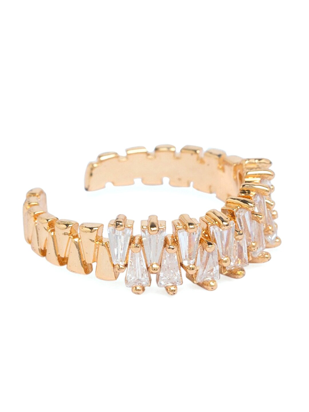 Globus Women Gold-Plated & White CZ-Studded Adjustable Statement Finger Ring Price in India