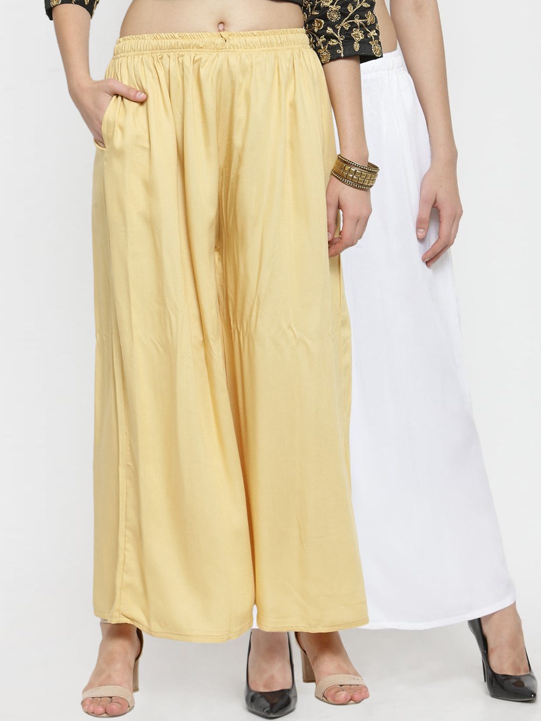 Clora Creation Women Pack of 2 Solid Wide Leg Palazzos Price in India
