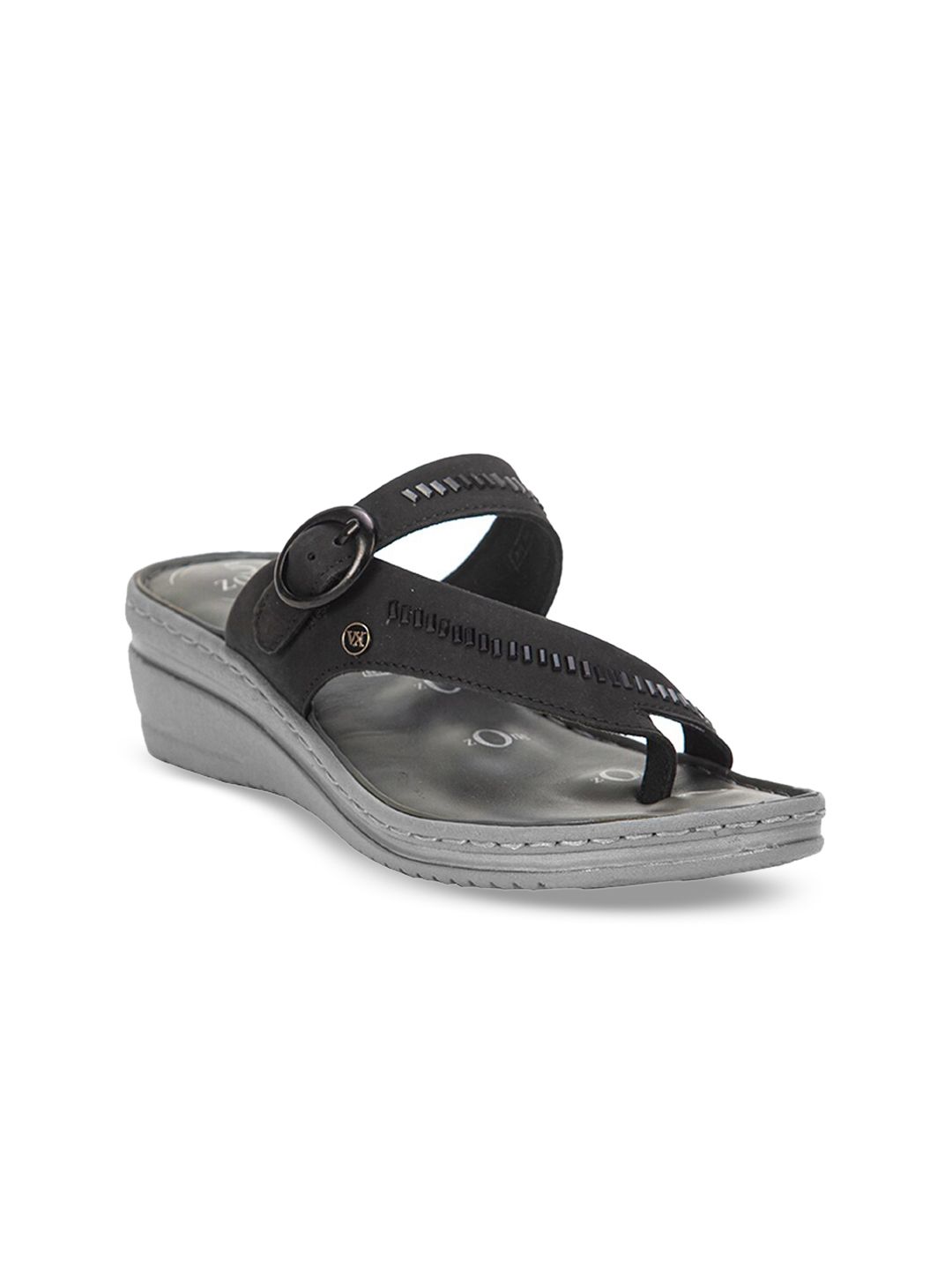 VON WELLX GERMANY Women Black & Grey Leather Embellished Sandals Price in India
