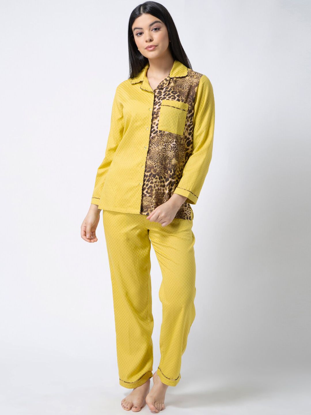 ADORENITE Women Yellow & Brown Printed Night suit Price in India