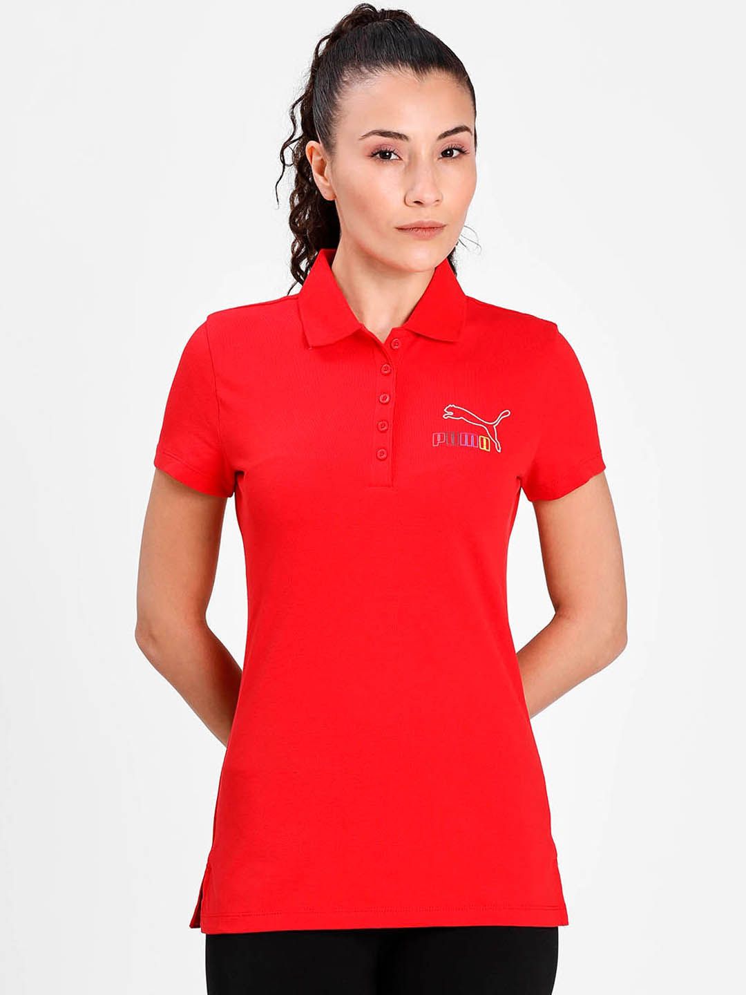 Puma Women Red No1 Colored Logo Polo T-shirt Price in India