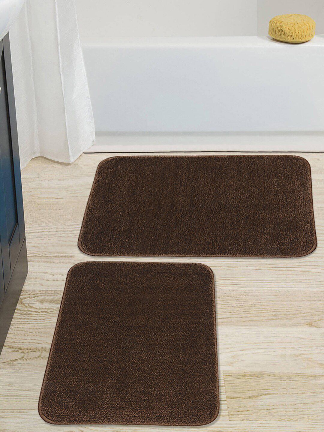 Saral Home Brown Set of 2 Solid Anti-Skid Soft Microfiber 110 GSM Bathmats Price in India