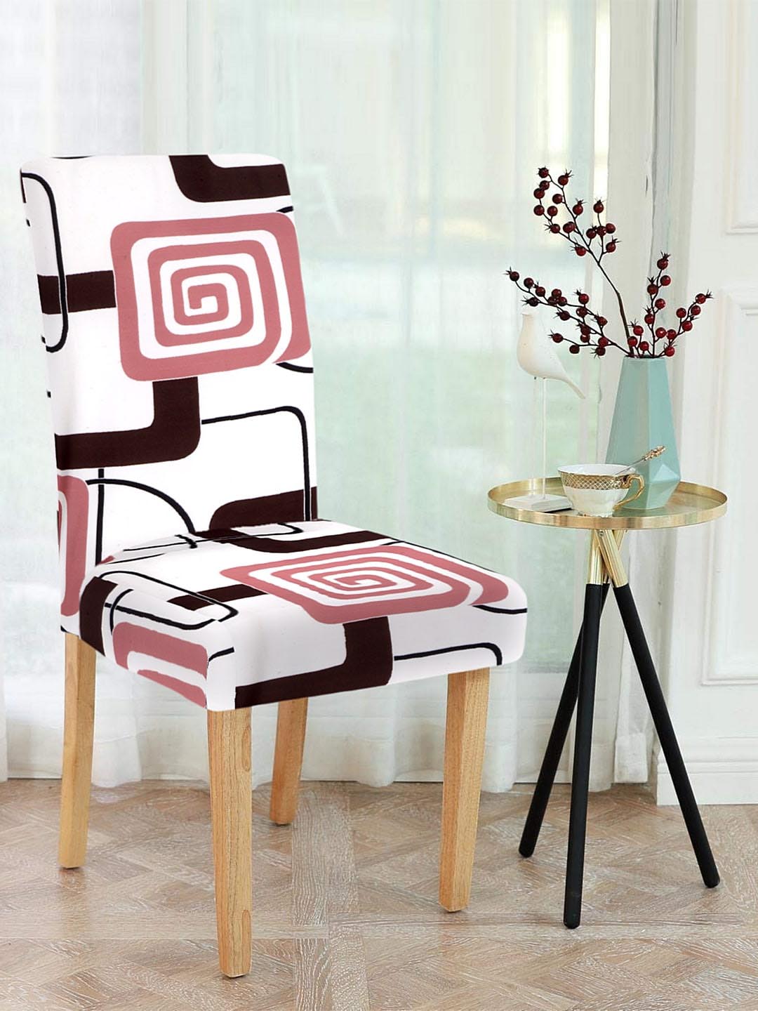 Cortina Set of 4 White & Brown Printed Chair Seat Covers Price in India