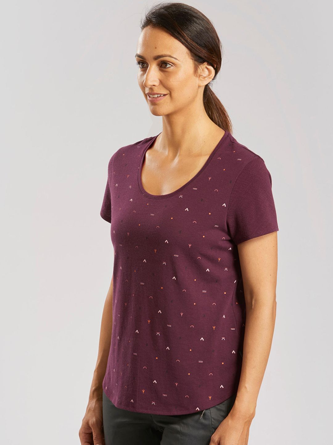 Quechua By Decathlon Women Burgundy Printed Round Neck T-shirt Price in India