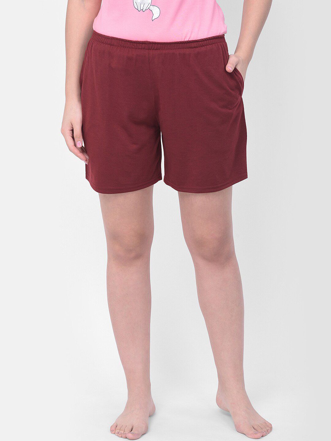 Clovia Women Maroon Solid Lounge Shorts Price in India