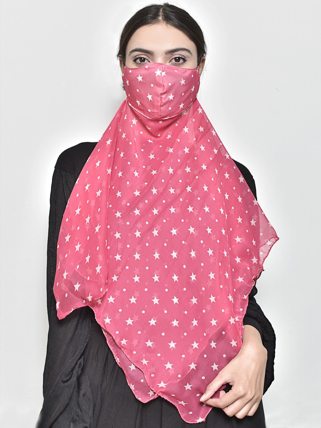 SWAYAM Women Pink & White Printed 3-Ply Reusable Adjustable Face Mask With Scarf Price in India