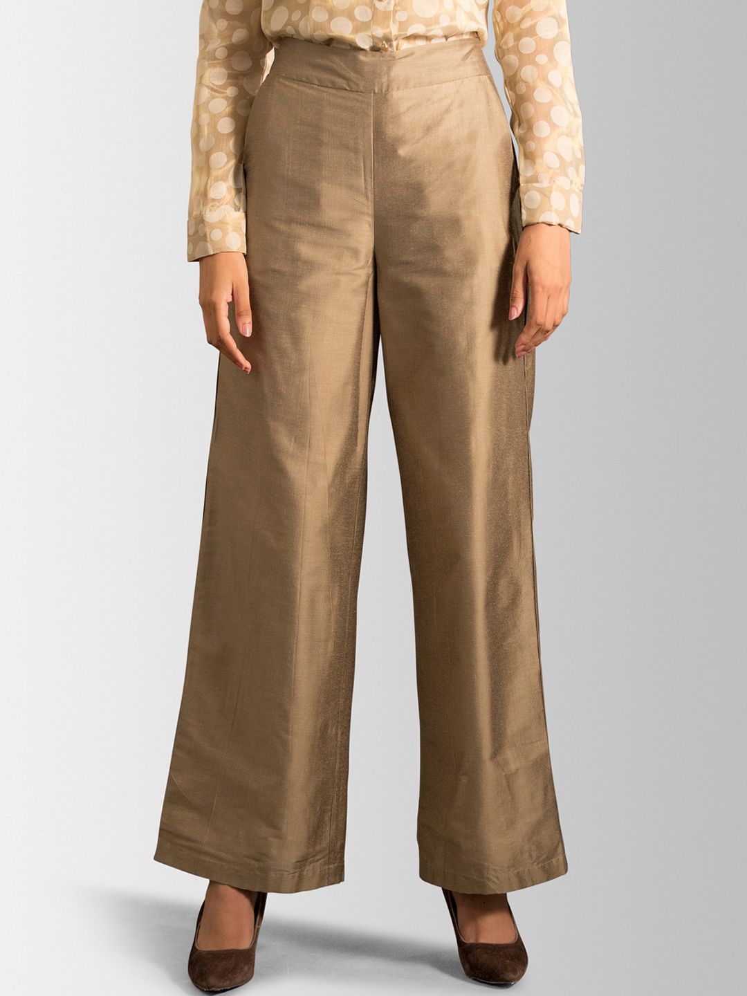 FableStreet Women Bronze-Toned Flared Solid Parallel Trousers