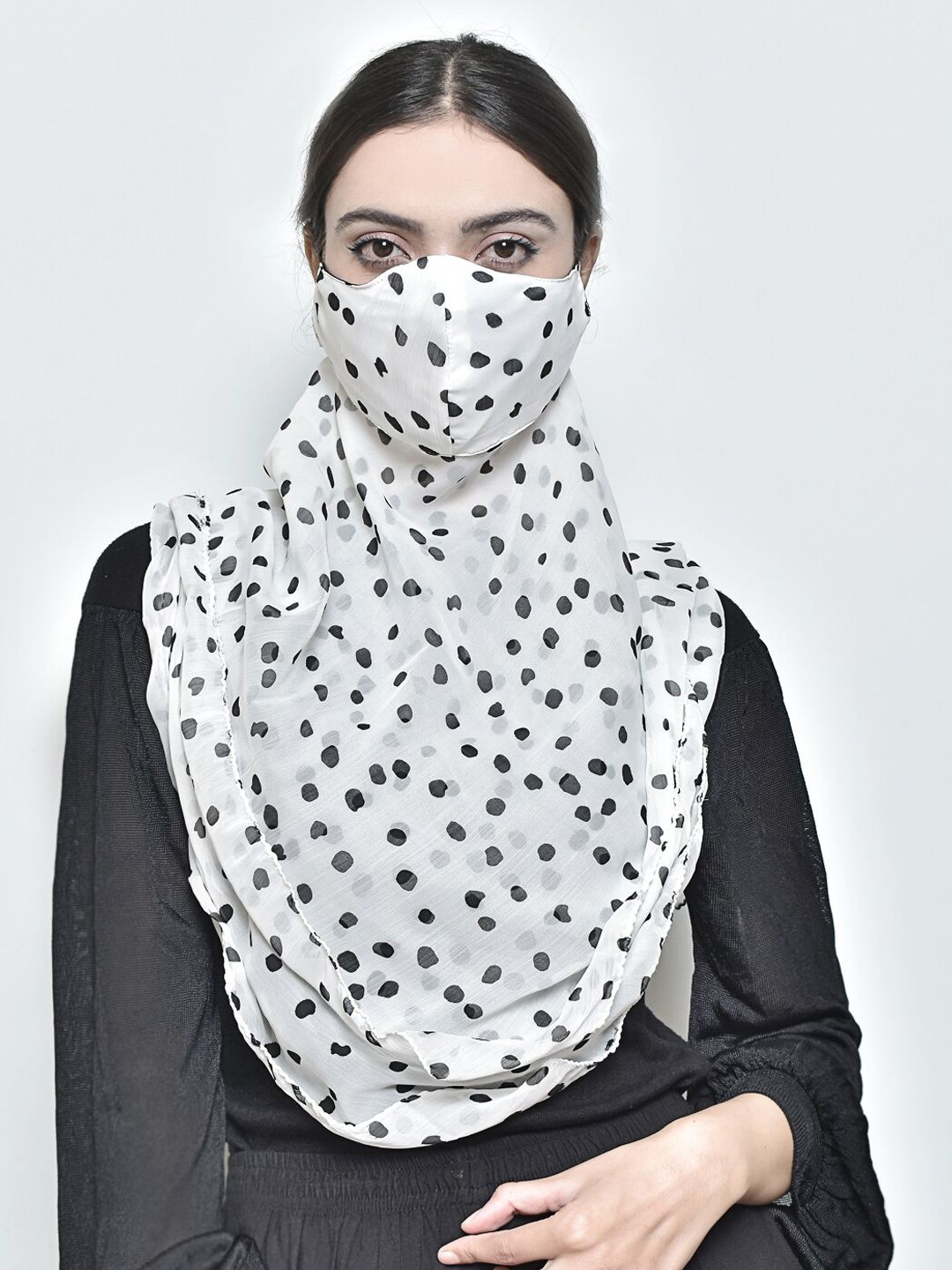 SWAYAM Women White & Black Printed 3-Ply Anti-Pollution Reusable Protective Outdoor Mask Cum Scarf Price in India