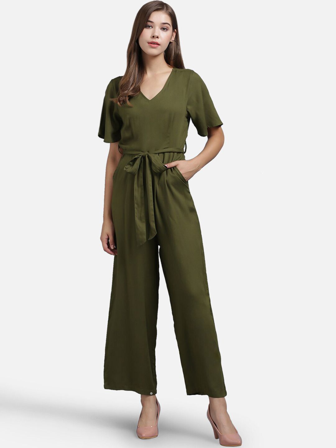 The Dry State Women Olive Green Solid Basic Jumpsuit Price in India