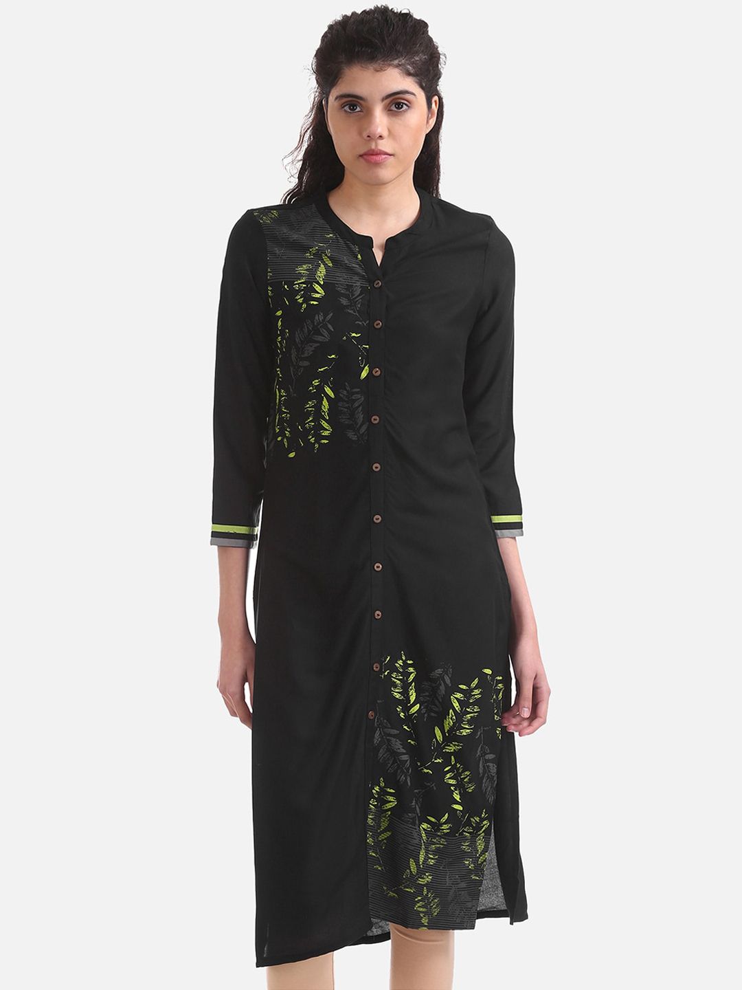 Karigari Women Black Printed Straight Kurta