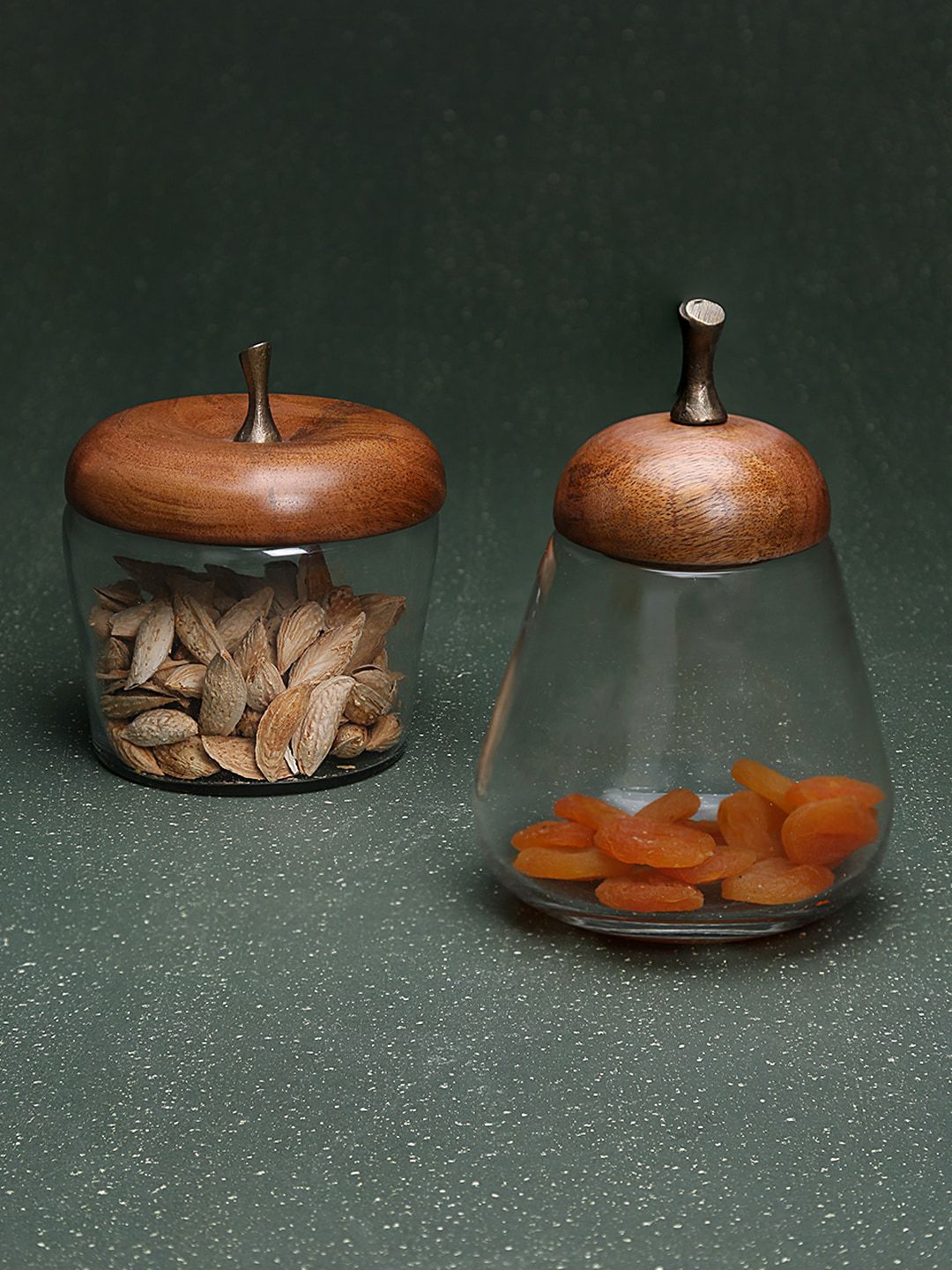 ellementry Set of 2 Transparent & Brown Apple & Pear Shaped Glass Jar Containers Price in India