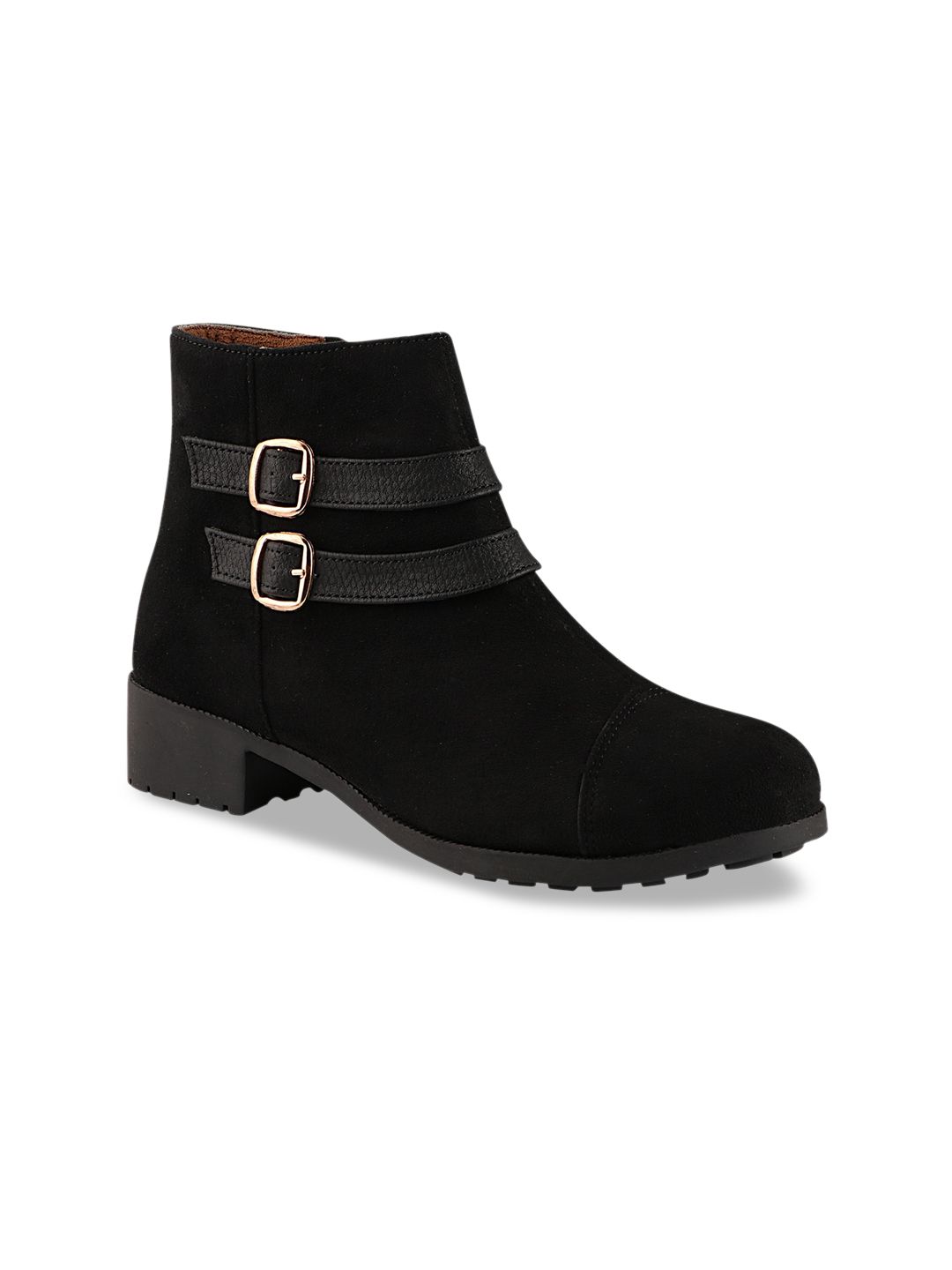 Shoetopia Women Black Solid Mid-Top Heeled Boots Price in India