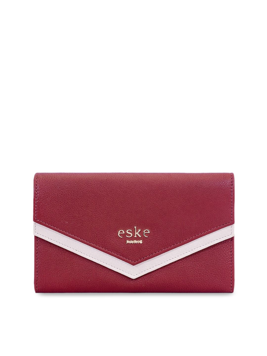 Eske Women Maroon Solid Leather Solid Envelope Wallet Price in India