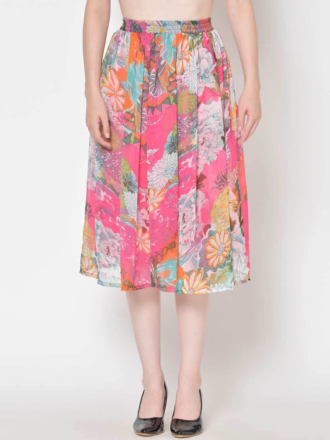 Cation Women Pink Printed Midi Skirt