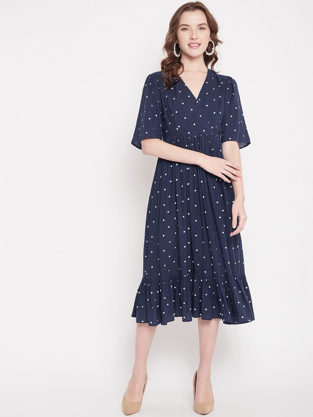 Femella Women Navy Blue Printed Wrap Dress