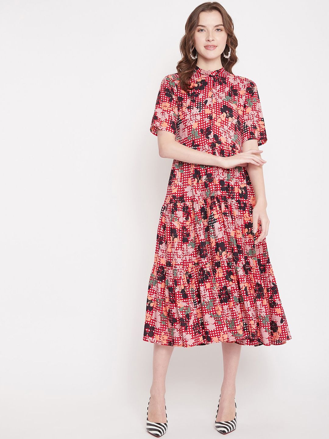 Femella Women Red Printed Shirt Dress