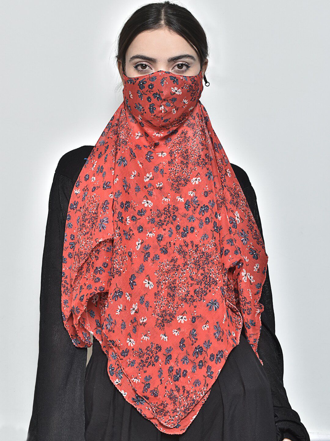 SWAYAM Women Red & Blue Printed 3-Ply Anti-Pollution Reusable Protective Outdoor Mask Cum Scarf Price in India