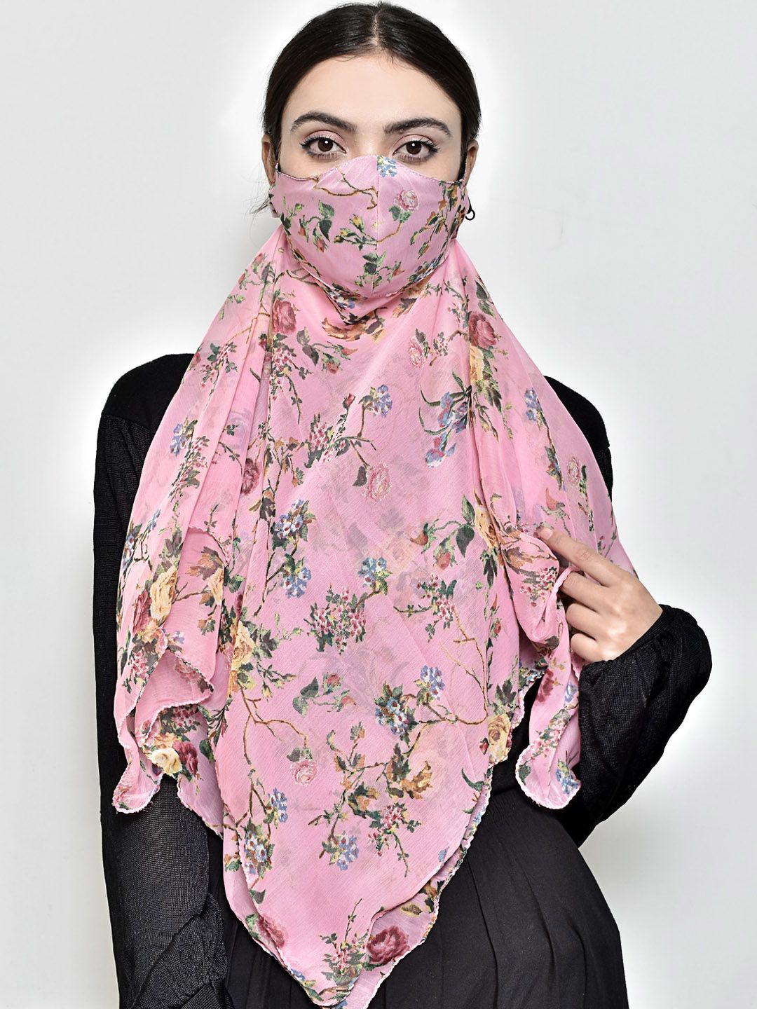 SWAYAM Women Pink Printed 3-Ply Anti-Pollution Reusable Protective Outdoor Mask Cum Scarf Price in India