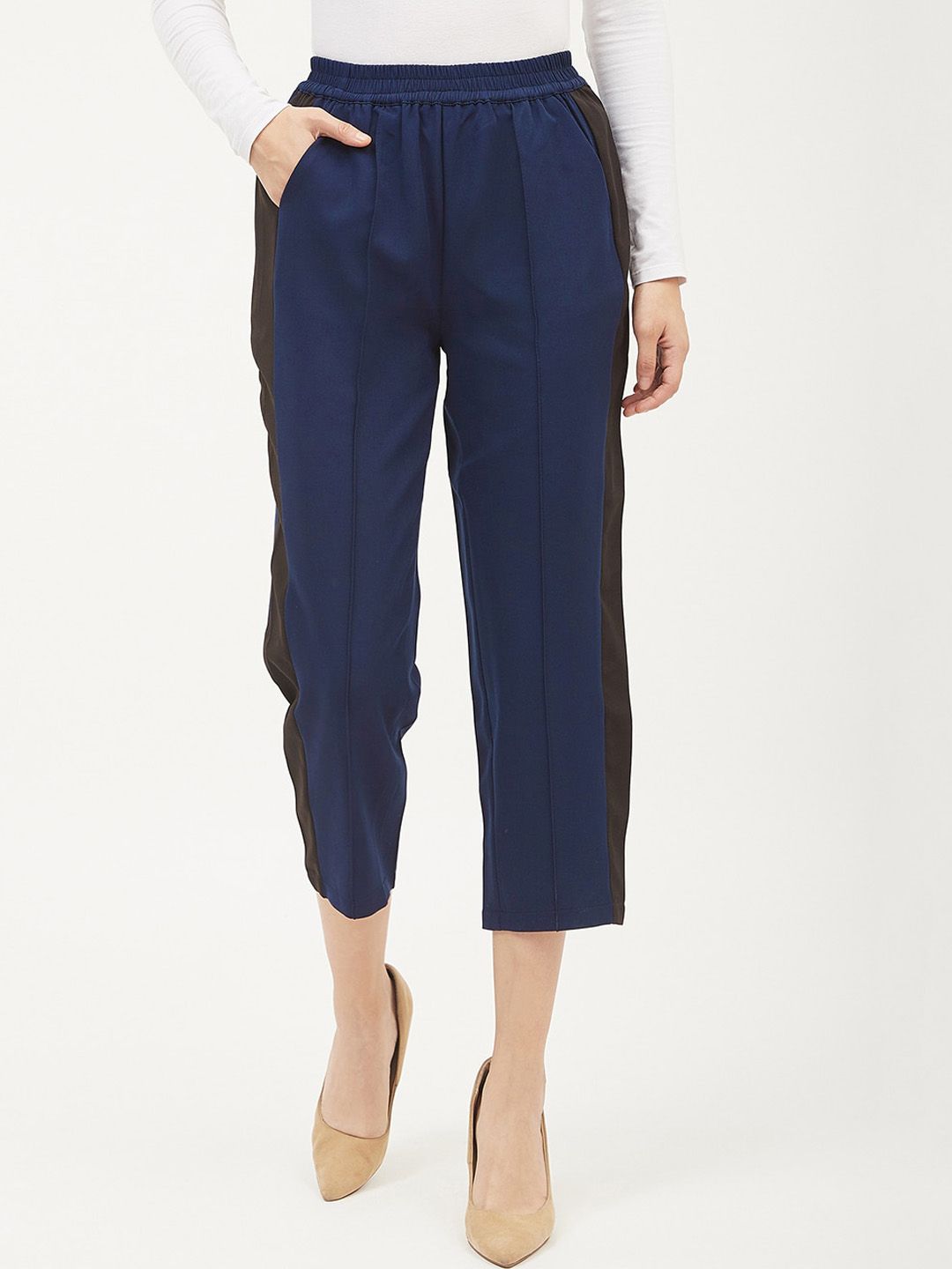 Harpa Women Navy Blue Smart Regular Fit Solid Culottes Price in India