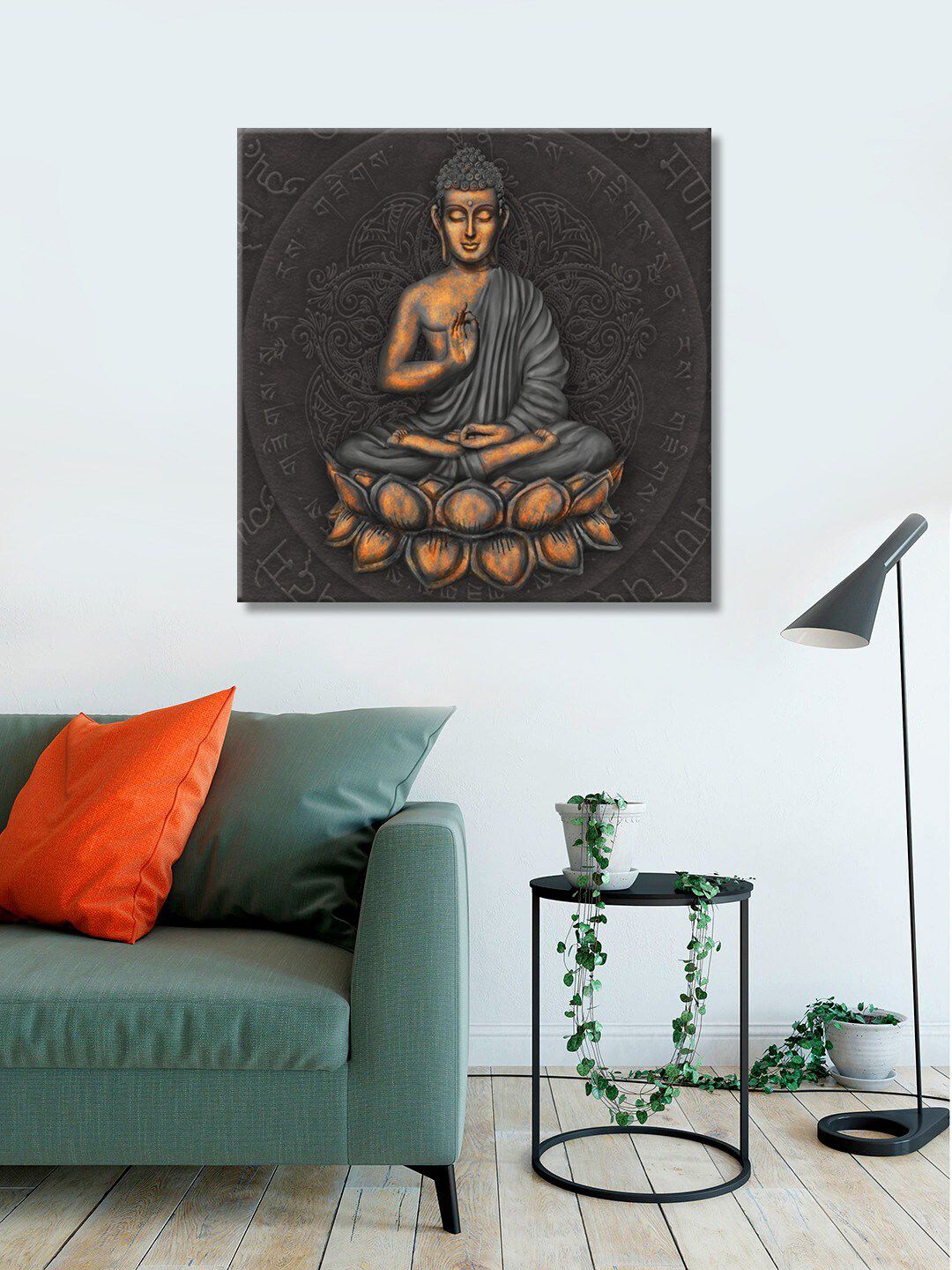 999Store Grey & Gold-Toned Hand Painted Buddha Background & Yantra Wall Painting Price in India