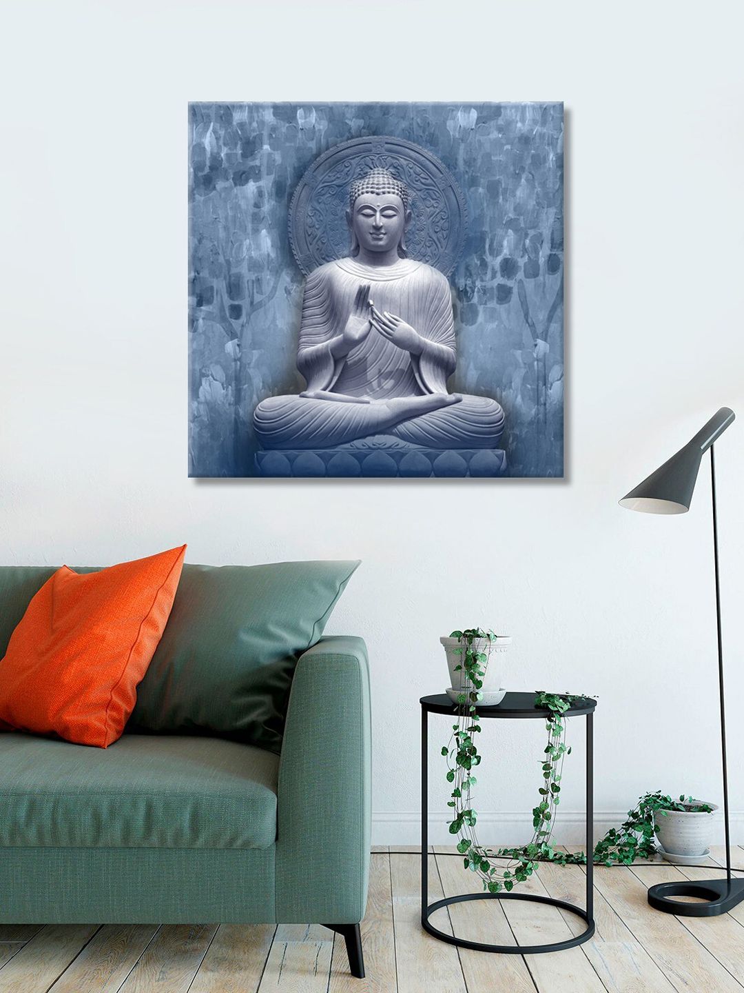 999Store Blue Printed Buddha Canvas Wall Art Price in India