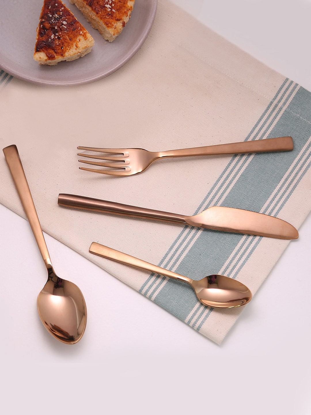 ellementry Set of 4 Gold-Toned Stainless Steel Enigma Cutlery Set Price in India