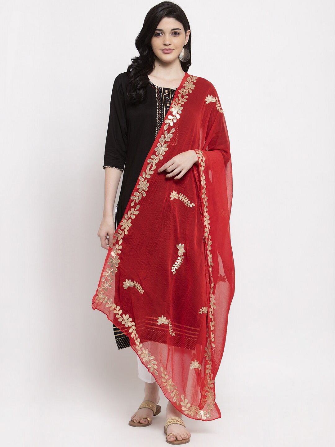 Clora Creation Red Woven Design Dupatta Price in India