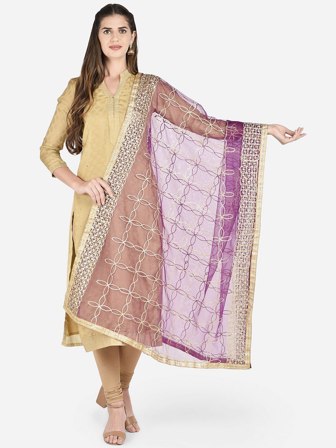 Dupatta Bazaar Purple & Gold-Toned Gotta Patti Embroidered Dupatta