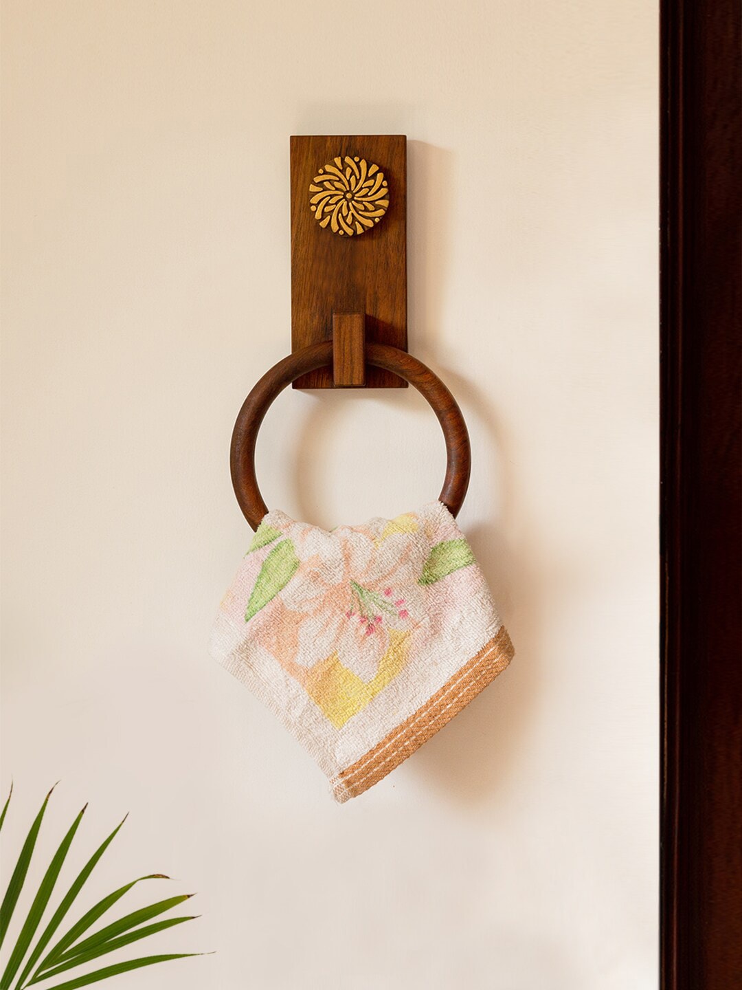 ExclusiveLane Brown Solid Handcrafted Sheesham Wooden Towel Holder Price in India