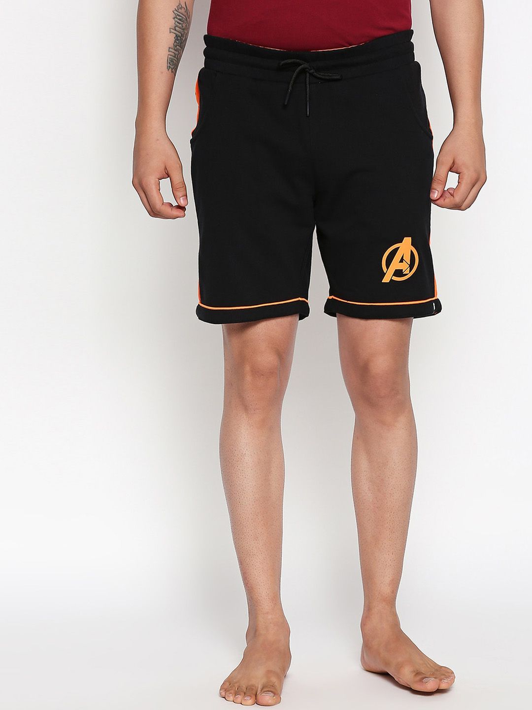 The Souled Store Unisex Black & Orange Solid Lounge Shorts Price in India