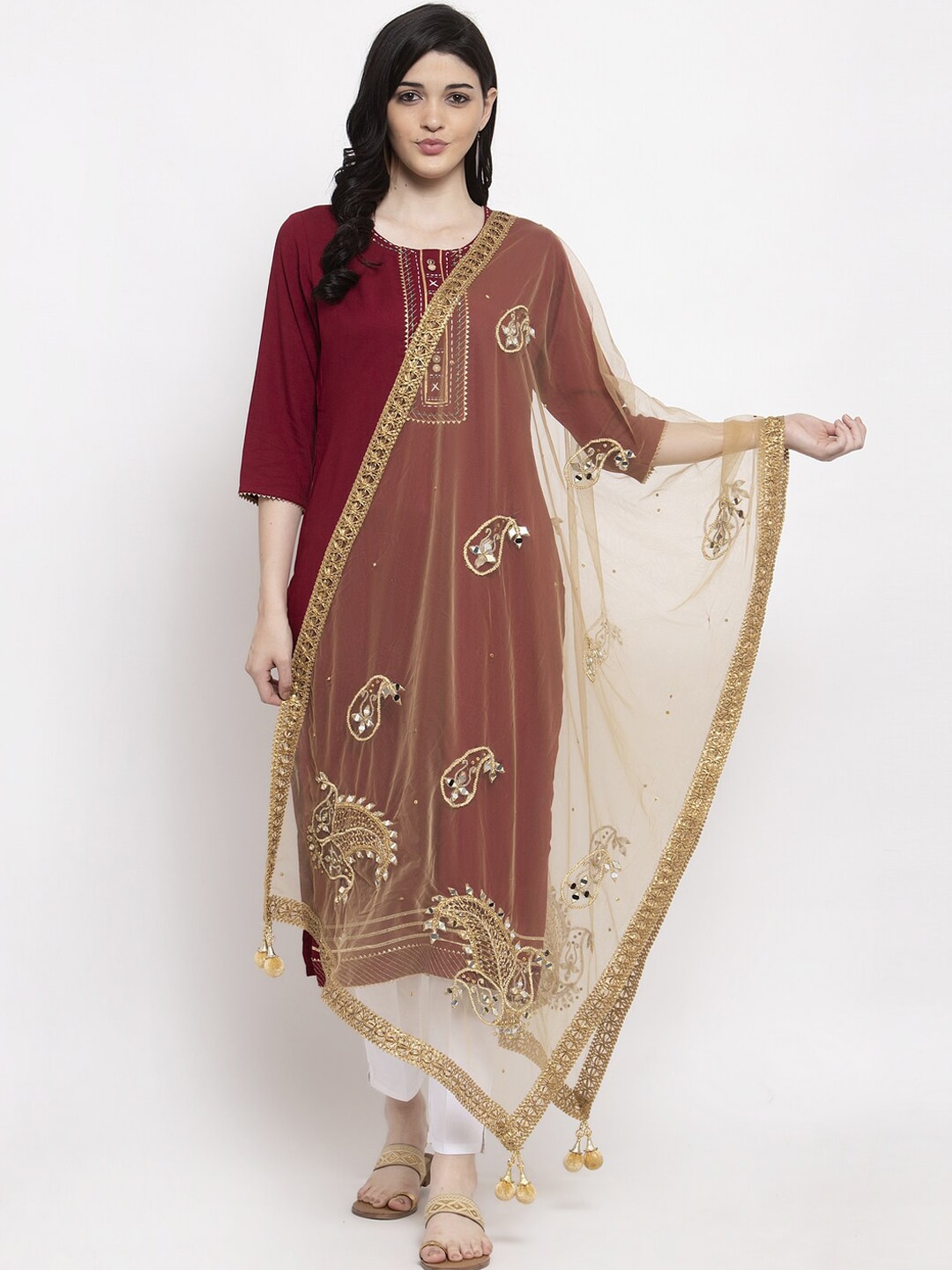 Clora Creation Gold-Toned Embroidered Dupatta Price in India
