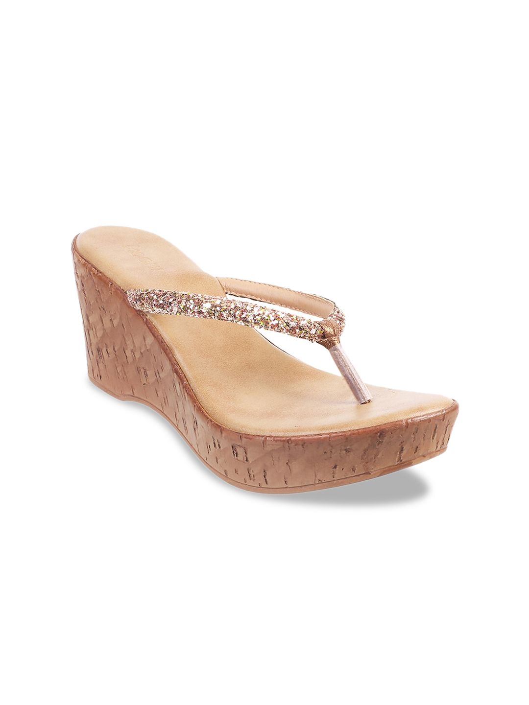 Mochi Mochi Gold-Toned Embellished T-Strap Wedge