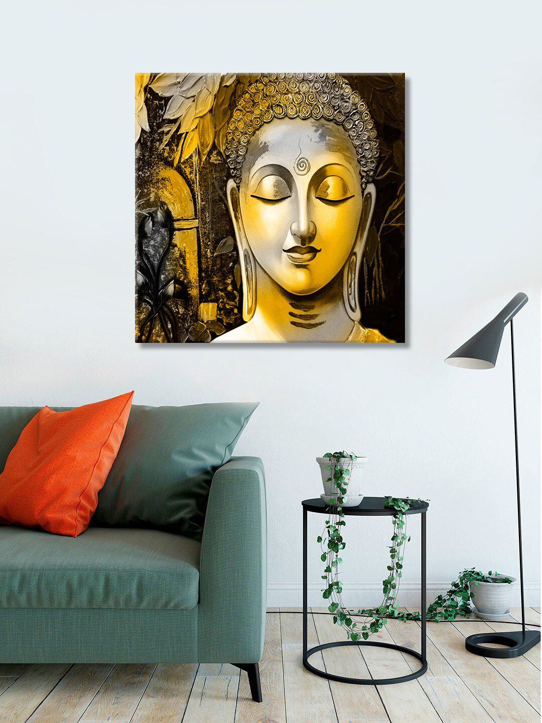 999Store Yellow Printed Buddha Canvas Wall Art Price in India