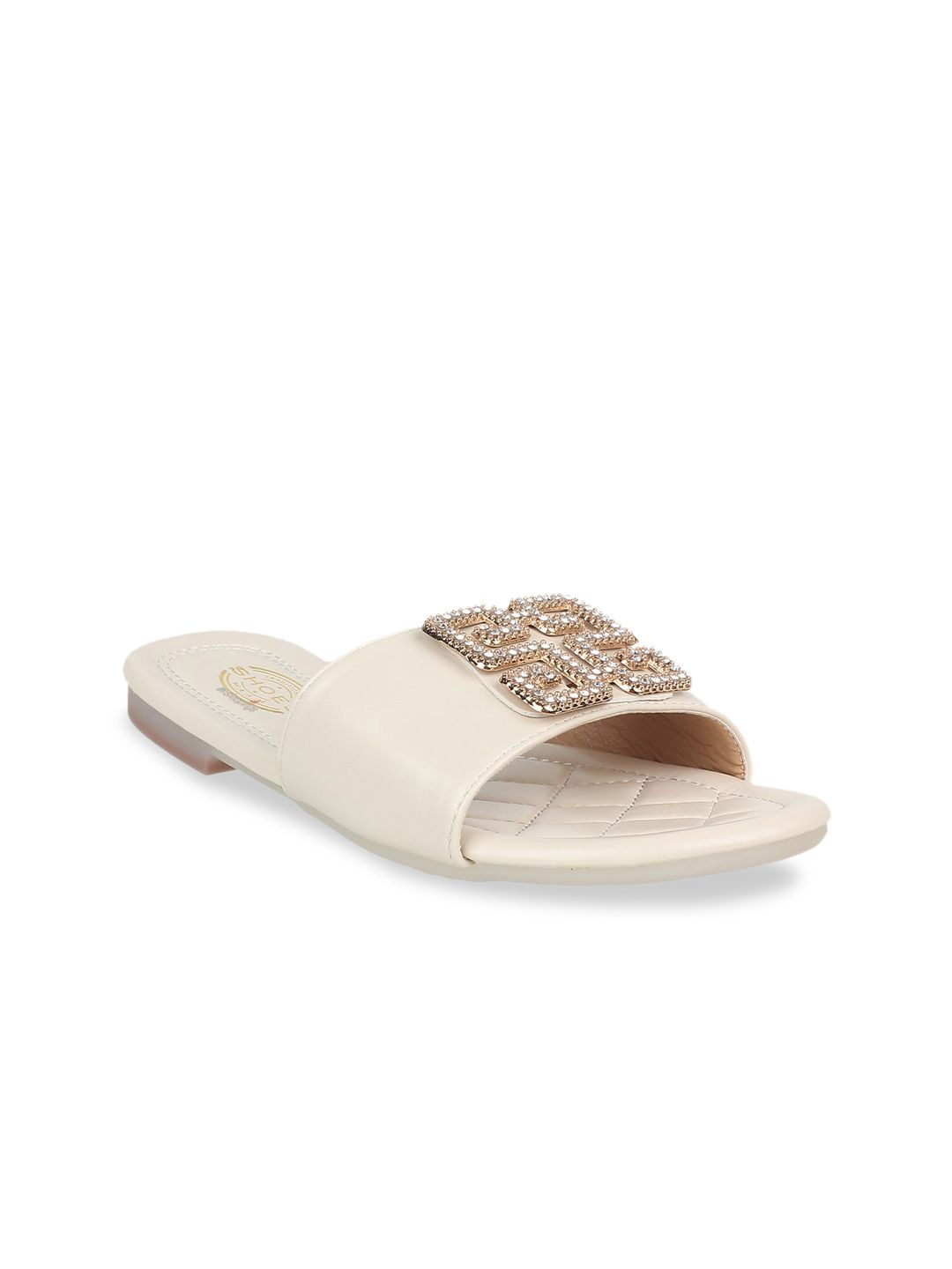 STEPpings Women Beige Embellished Open Toe Flats